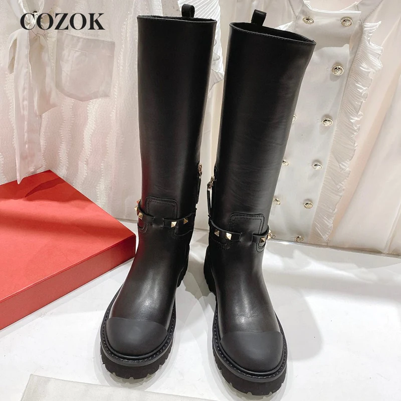 High Quality Genuine Leather Rivet Decorate Zipper Thick Sole Women's Boots Autumn Winter Waterproof Platform Motorcycle Boots
High Quality Genuine Leather Rivet Decorate Zipper Thick Sole Women's Boots Autumn Winter Waterproof Platform Motorcycle Boots