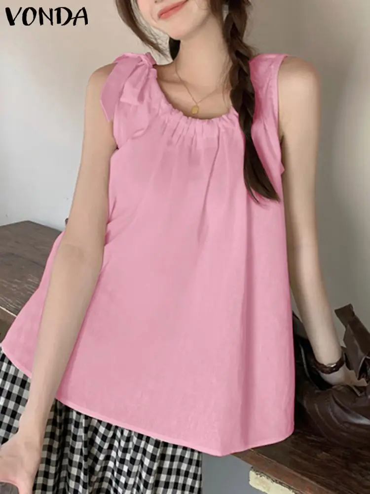 VONDA Women Fashion Shirts Tops 2024 Summer Sleeveless Tunic Round Neck Solid Color Blouse Casual Loose Bandage Blusas Femininas
VONDA Women Fashion Shirts Tops 2024 Summer Sleeveless Tunic Round Neck Solid Color Blouse Casual Loose Bandage Blusas Femininas