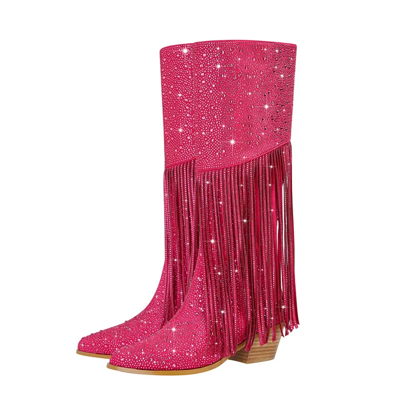 European And American Pointed Sloping Heel Knee High Boots, Rhinestone Tassel Fashion Boots, Noble And Sexy Party Women's Boots
European And American Pointed Sloping Heel Knee High Boots, Rhinestone Tassel Fashion Boots, Noble And Sexy Party Women's Boots