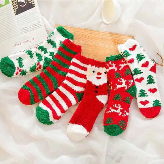 

Fitshinling Coral Velvet Winter Christmas Socks Elk Snowman Santa Claus Warm Couples Chaussette Xmas New Year In Sokken 2022