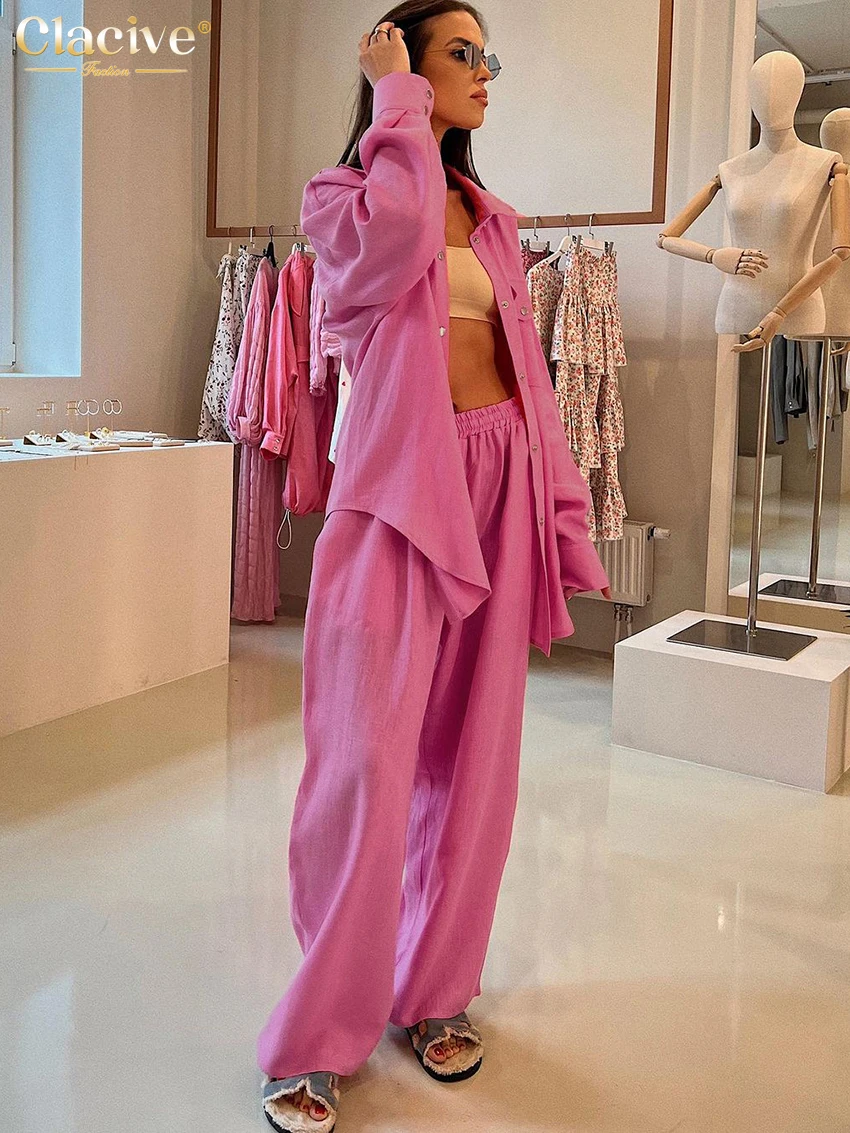 Clacive Fashion Loose Pink Linen 2 Piece Sets Women Outfit 2024 Elegant Long Sleeve Blouse With High Waist Wide Pants Set Female
Clacive Fashion Loose Pink Linen 2 Piece Sets Women Outfit 2024 Elegant Long Sleeve Blouse With High Waist Wide Pants Set Female