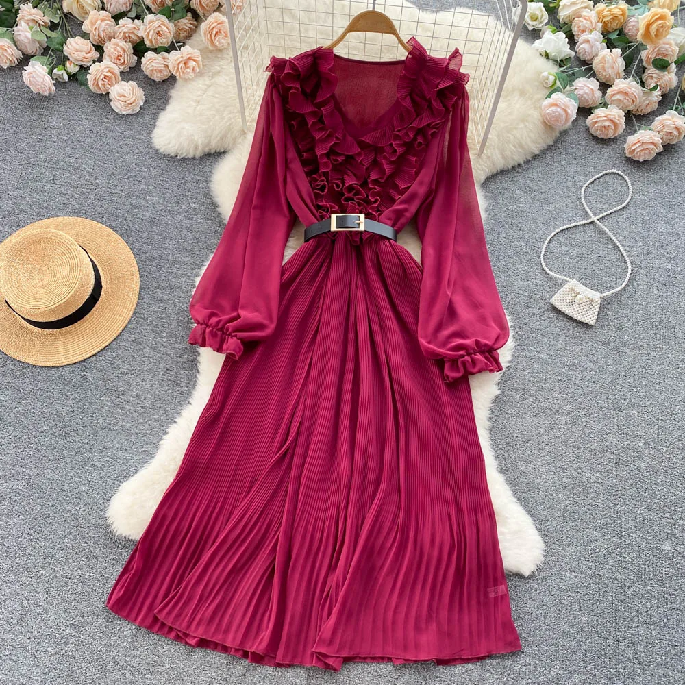 Autumn Elegant Dress for Women Edible Tree Fungus Patchwork Long Sleeve Maxi Dress with Belt Pleated Flods Female Skrit Vintrage
Autumn Elegant Dress for Women Edible Tree Fungus Patchwork Long Sleeve Maxi Dress with Belt Pleated Flods Female Skrit Vintrage