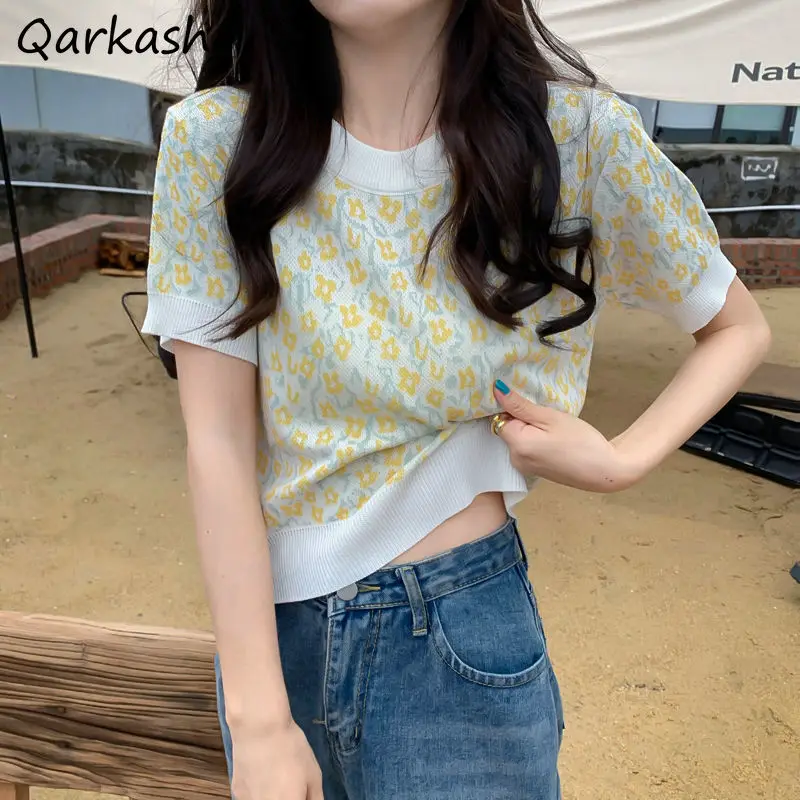 Knitted Floral T-shirts Women Short Sleeve Fashion Korean Harajuku Summer Tops Y2k Clothes Preppy Style Sweet Lovely Students
Knitted Floral T-shirts Women Short Sleeve Fashion Korean Harajuku Summer Tops Y2k Clothes Preppy Style Sweet Lovely Students