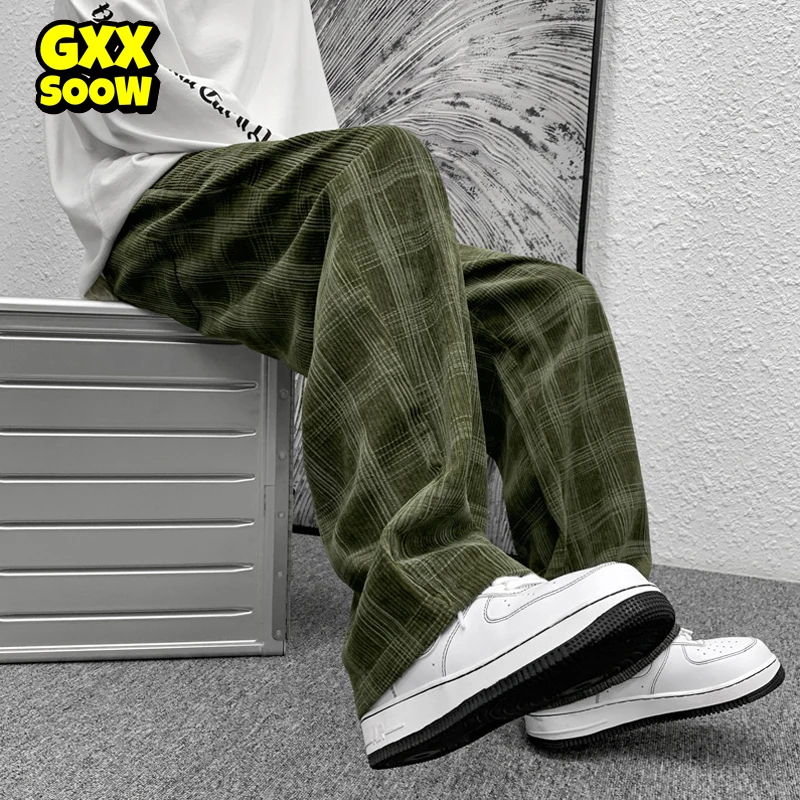 Plaid Corduroy Pants Wide Leg Fashion Straight Trousers Men Casual Elastic Waist Streetwear Pant Hip Hop Harajuku 
Plaid Corduroy Pants Wide Leg Fashion Straight Trousers Men Casual Elastic Waist Streetwear Pant Hip Hop Harajuku