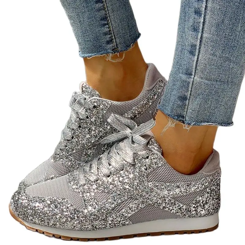 Women Flat Glitter Sneakers Casual Bling Vulcanized Shoes Female Mesh Lace Up Platform Comfort Plus Size Fashion Ladies Autumn
Women Flat Glitter Sneakers Casual Bling Vulcanized Shoes Female Mesh Lace Up Platform Comfort Plus Size Fashion Ladies Autumn