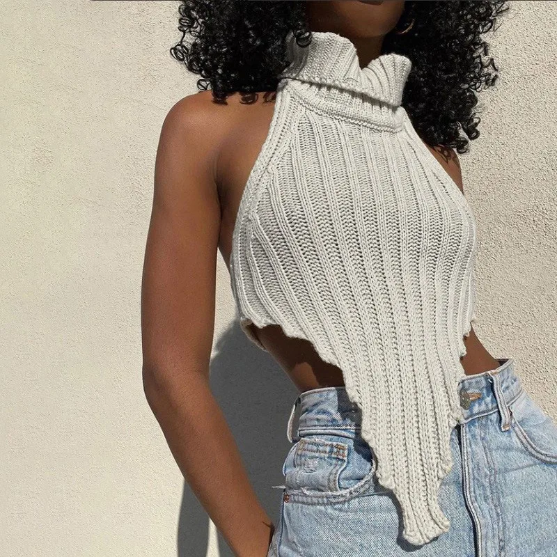 2022 Autumn Knitted Women's Vest White Turtleneck Sleeveless Backless Vests Female Fashion Sexy Streetwear Party Club Lady Top
2022 Autumn Knitted Women's Vest White Turtleneck Sleeveless Backless Vests Female Fashion Sexy Streetwear Party Club Lady Top