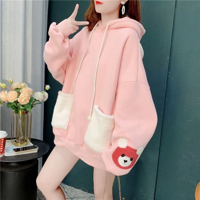 Autumn Winter New Women Hoodie Casual Loose Plus Velvet Warm Pullover Fashion Design Large Pocket Medium Long Solid Color Top
Autumn Winter New Women Hoodie Casual Loose Plus Velvet Warm Pullover Fashion Design Large Pocket Medium Long Solid Color Top