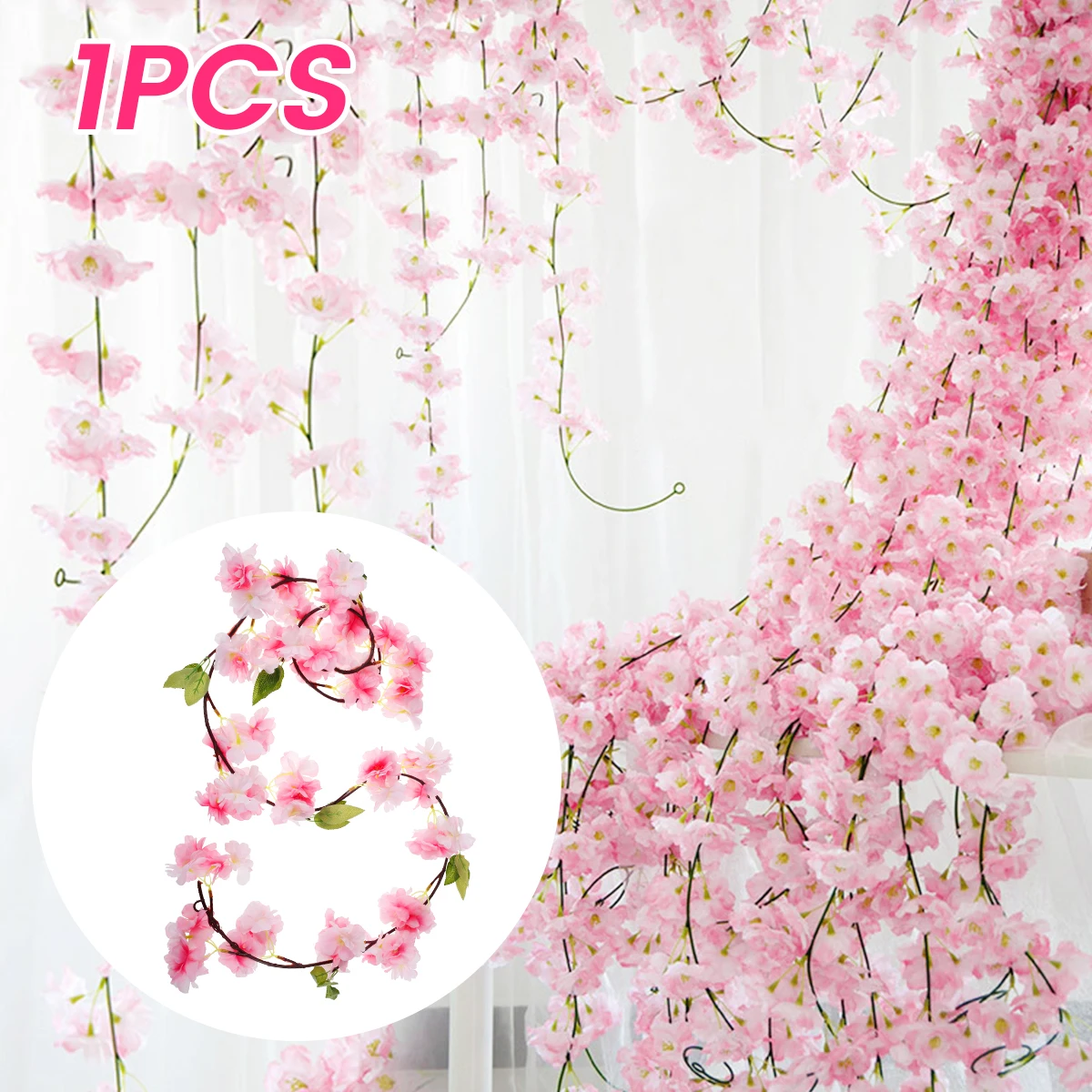 1.8M Artificial Cherry Rattan Wall Hanging Cherry Blossom String Fake Cherry Realistic Silk Floral for Home Garden Wedding Decor 
1.8M Artificial Cherry Rattan Wall Hanging Cherry Blossom String Fake Cherry Realistic Silk Floral for Home Garden Wedding Decor