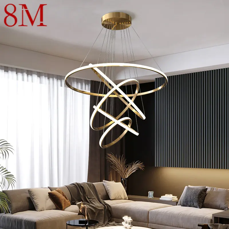 

8M Contemporary Brass Ring Pendant Lighting LED 3 Colors Chandelier Lamp Decor For Home Living Room