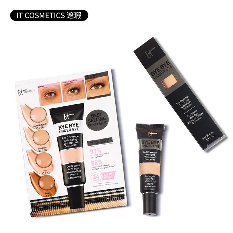 

IT Cosmetics CC Cream SPF50 Full Cover Medium Light Base Liquid Foundation Bye Bye Under Eye Concealer Makeup Whitening 12ML
