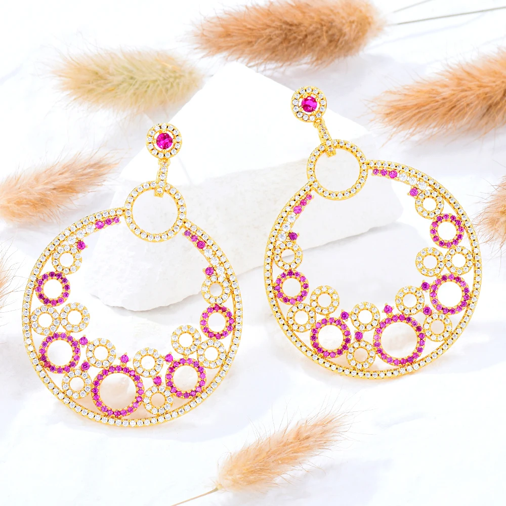 

Kellybola New серьги Gorgeous Shiny Luxury Big Round Drop Earrings Full Cubic Zirconia for Women Wedding Trendy Earrings Bijoux