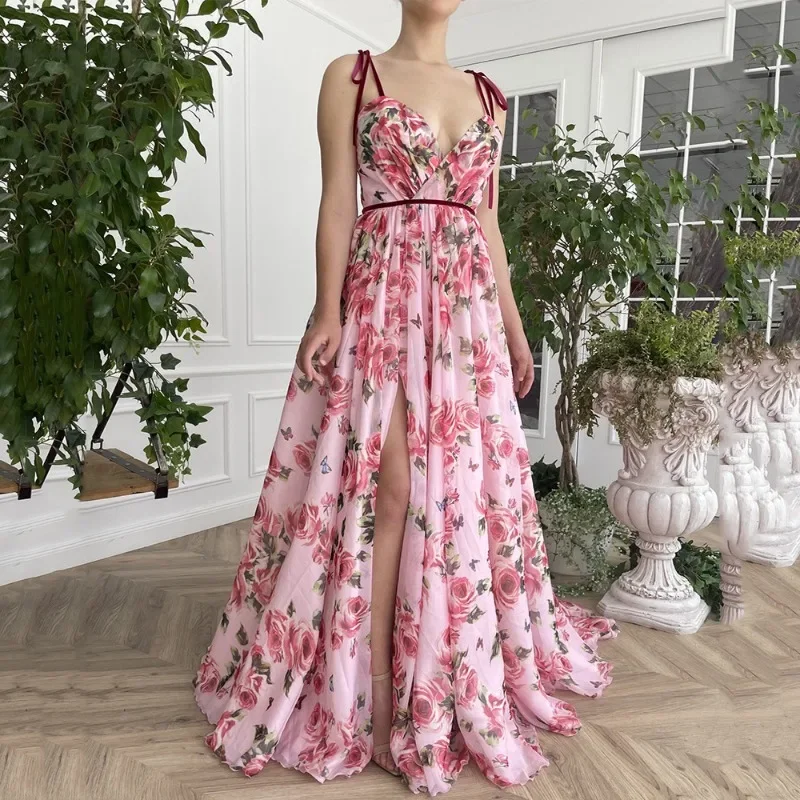 Elegant Women Floral Print Party Vacation Dress Sexy Boho Strap Sleeveless V Neck High Waist Halter Slit Floor Length Dress
Elegant Women Floral Print Party Vacation Dress Sexy Boho Strap Sleeveless V Neck High Waist Halter Slit Floor Length Dress
