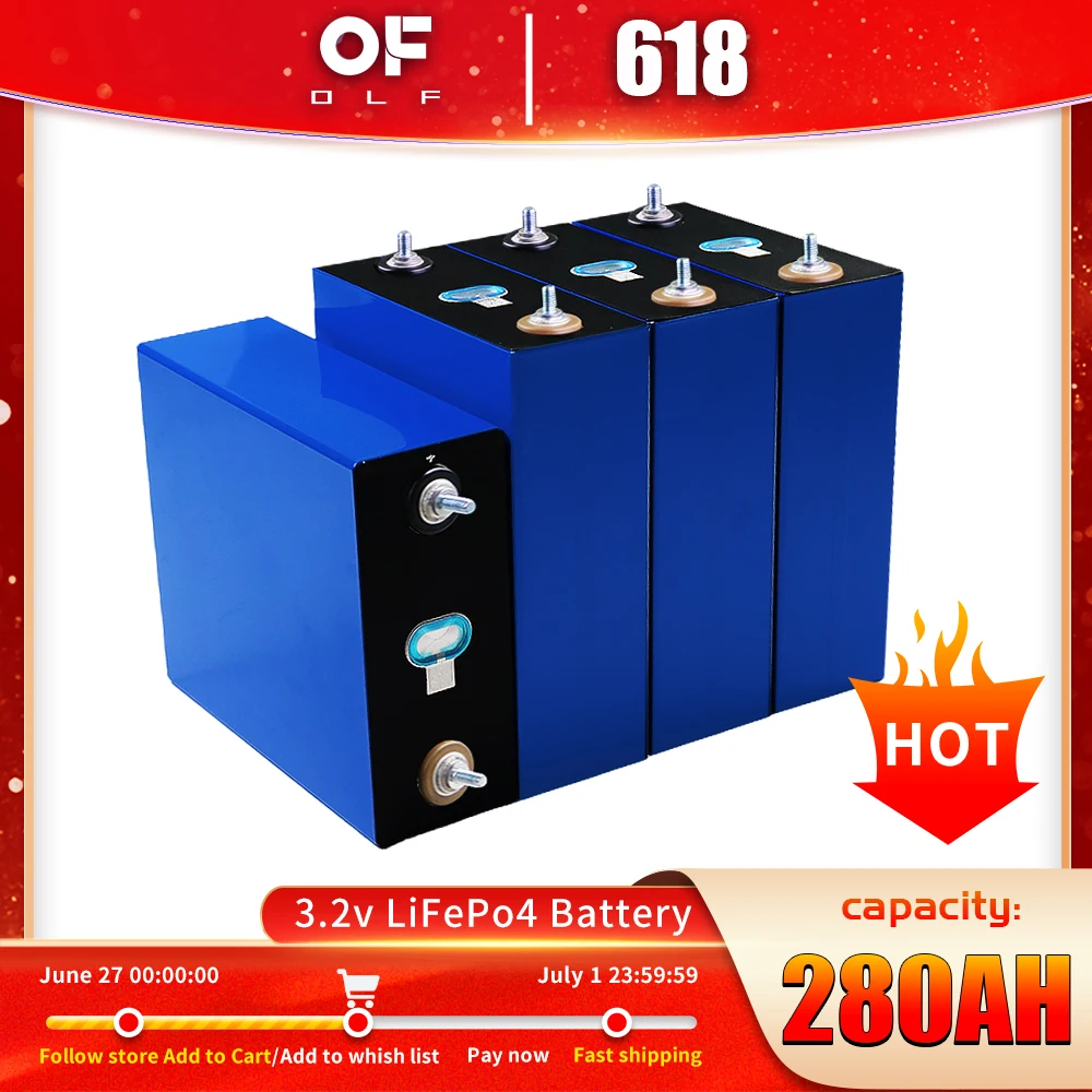 1/4/8/16/32PCS Lithium Iron Phosphate Cells 3.2V 280AH Rechargeable Lifepo4 Battery for DIY12V 24V 48V Boat Golf Cart Forklift
1/4/8/16/32PCS Lithium Iron Phosphate Cells 3.2V 280AH Rechargeable Lifepo4 Battery for DIY12V 24V 48V Boat Golf Cart Forklift