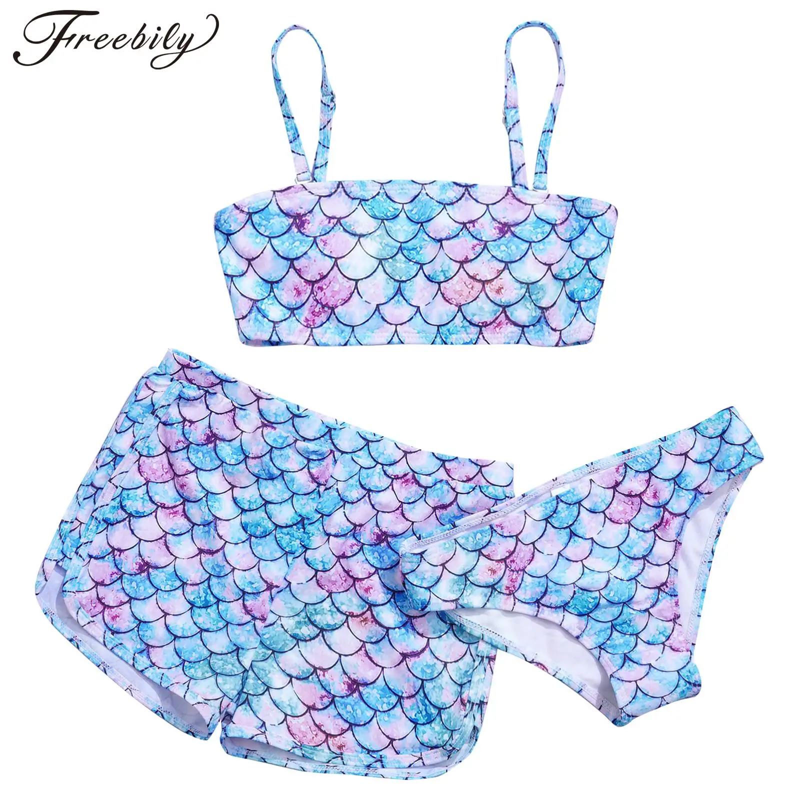 Girls 3-Piece Swimsuits Fish Scales Print Bathing Suit Kids Padded Swim Tank Top Panties Boyshort Bikini Set Swimwear for 5-12T
Girls 3-Piece Swimsuits Fish Scales Print Bathing Suit Kids Padded Swim Tank Top Panties Boyshort Bikini Set Swimwear for 5-12T