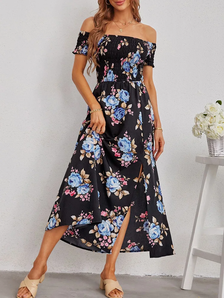 2022 Chic Short Sleeved Mxai Dress Sexy Slash Neck Split Boho Party Dress Summer Women Vintage Floral Pattern Pleat Long Dress
2022 Chic Short Sleeved Mxai Dress Sexy Slash Neck Split Boho Party Dress Summer Women Vintage Floral Pattern Pleat Long Dress