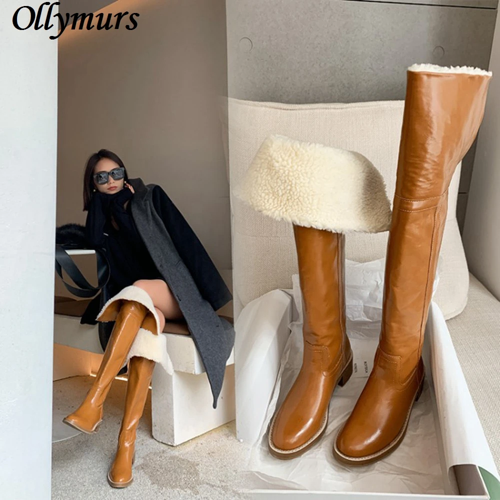 Lamb wool boots winter new cowhide round head warm thick heel solid color women's high knee boots
Lamb wool boots winter new cowhide round head warm thick heel solid color women's high knee boots