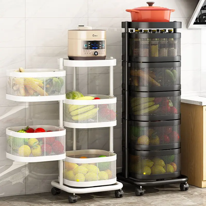 

Kitchen Vegetable and Fruit Trolley Shelf Floor Pulley Can Rotate Multi-Layer Seasoning Bottle Snack Sundry Organizer Rack