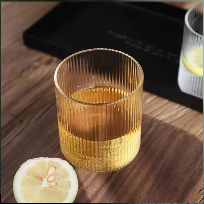 

Japanese Striped Ribbed Glass Cup 300ML Whiskey Glasses Vertical Stripes Mug Heat-resistant Tea Water Ice Coffee Juice Cup 4 Pcs