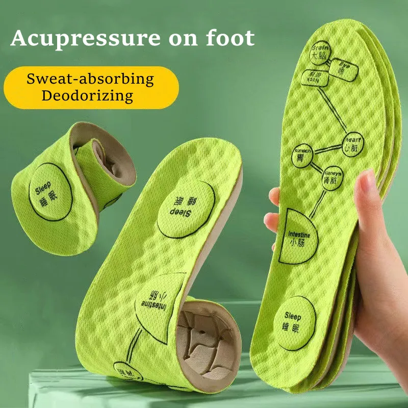 

Стельки для акупрессуры для мужчин и женщин, мягкие дышащие спортивные вкладыши, поглощающие пот, удобные дезодорирующие прокладки для обуви для бега