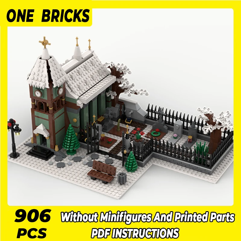 

Moc Building Blocks Winter Village Church With Graveyard Technical Bricks DIY Assembly Construction Toys For Childr Holiday Gift