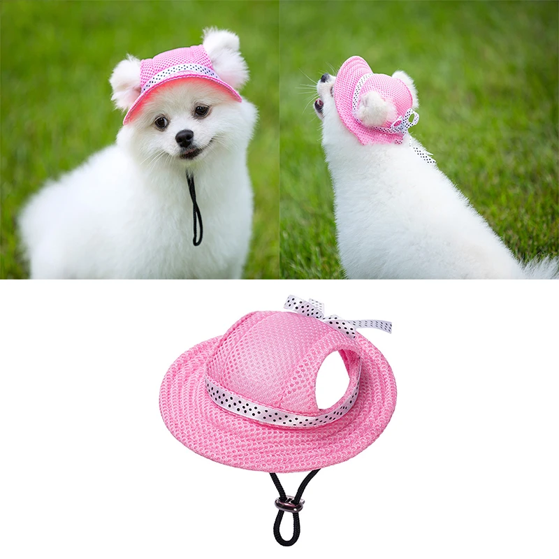 

New Pets Dog Hat Round Brim Dogs Cap With Ear Holes For Puppy Pet Grooming Dress Up Hat Outdoor Porous Sun Cap Bonnet Visor