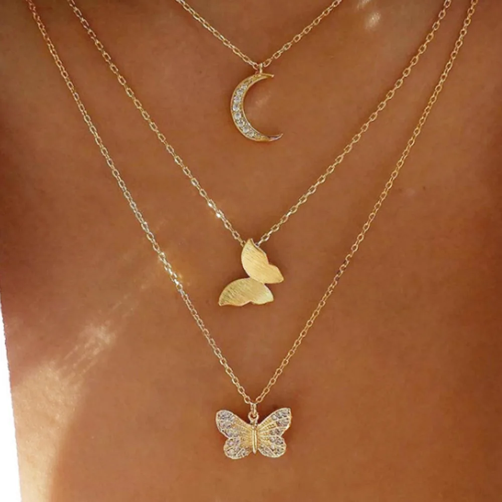 Accessories Diamond Butterfly Pendant Necklace Moon Layered Necklace Ladies
Accessories Diamond Butterfly Pendant Necklace Moon Layered Necklace Ladies
