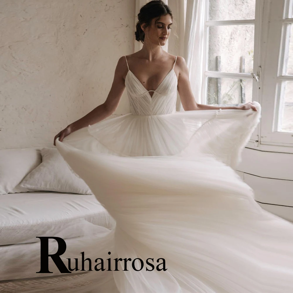 

Женское свадебное платье Ruhair, простое ТРАПЕЦИЕВИДНОЕ ПЛАТЬЕ С V-образным вырезом, на тонких бретельках, со складками, для невесты, 2024