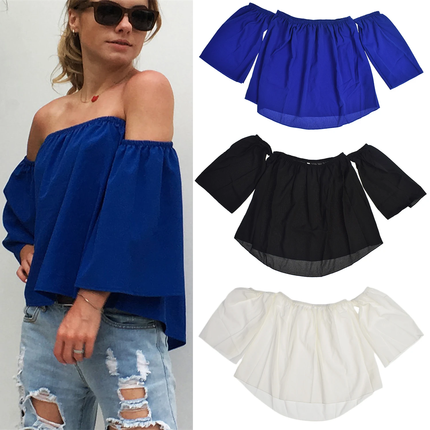 Fashion Chiffon Blouse Frills Off Shoulder Top Sexy Wrap Breast Strapless Vest Ladies Summer Loose Three Quarter Sleeve Shirts
Fashion Chiffon Blouse Frills Off Shoulder Top Sexy Wrap Breast Strapless Vest Ladies Summer Loose Three Quarter Sleeve Shirts