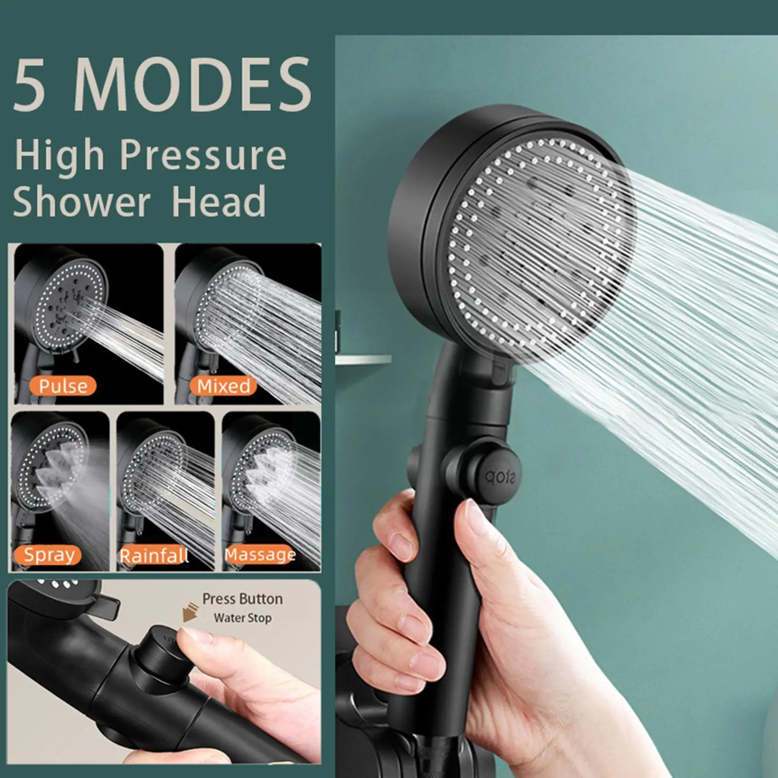 Shower Water Saving Black 5 Mode Adjustable High Shower Bathroom Eco Shower Water Pressure Massage Stop Accessories On L7b6
Shower Water Saving Black 5 Mode Adjustable High Shower Bathroom Eco Shower Water Pressure Massage Stop Accessories On L7b6