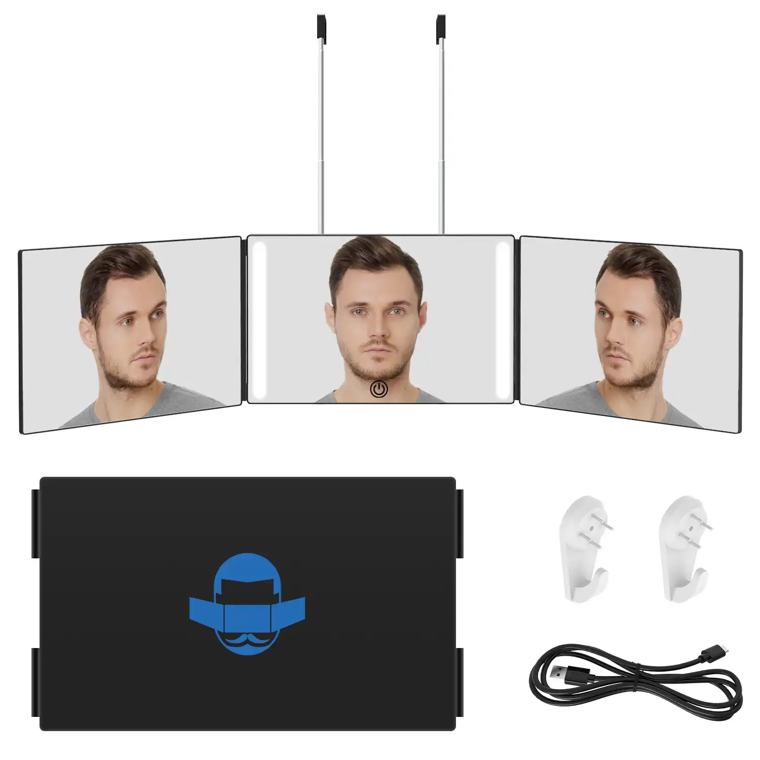 3 Way Mirror for Hair Cutting with LED, Trifold Barber Mirror 3 Sided Makeup Mirror to See Back of Head with Height Adjustable
3 Way Mirror for Hair Cutting with LED, Trifold Barber Mirror 3 Sided Makeup Mirror to See Back of Head with Height Adjustable