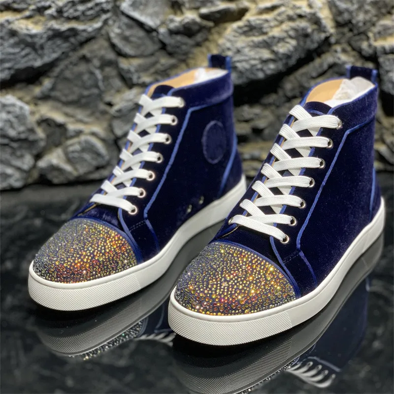 Luxury Purple Diamonds Leather Red Bottoms High Top Shoes For Men's Brand Designer Casual Flat Loafers Women Rhinestone Sneakers
Luxury Purple Diamonds Leather Red Bottoms High Top Shoes For Men's Brand Designer Casual Flat Loafers Women Rhinestone Sneakers