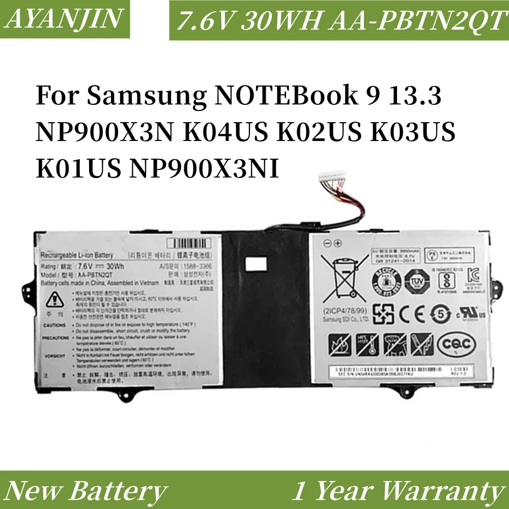 Новый AA-PBTN2QT 7,6 V 30Wh Аккумулятор для ноутбука Samsung Notebook9 NP900X3N 900X5N 900X3T 900X3N-K03 K04 K06 K09
Новый AA-PBTN2QT 7,6 V 30Wh Аккумулятор для ноутбука Samsung Notebook9 NP900X3N 900X5N 900X3T 900X3N-K03 K04 K06 K09