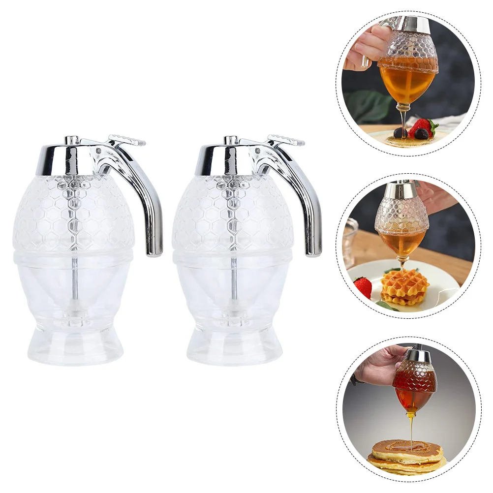 

2 Pcs Honey Dispenser Jar Dipper Syrup Sugar Pot Glass Container Kitchen Gadget Supplies Terrarium Juice Can