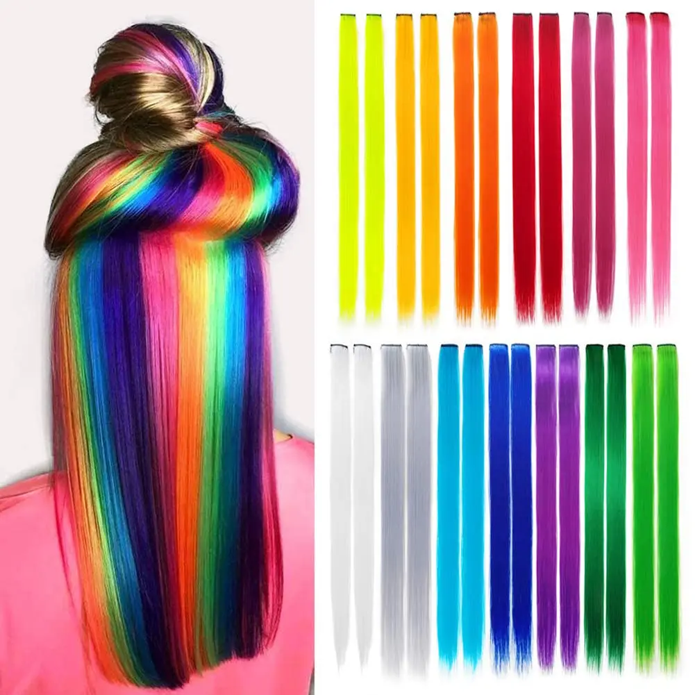 Colored Party Highlights Clip in Hair Extensions for Girls 22 inches Multi-colors Straight Hair Synthetic Hairpieces In The Par
Colored Party Highlights Clip in Hair Extensions for Girls 22 inches Multi-colors Straight Hair Synthetic Hairpieces In The Par