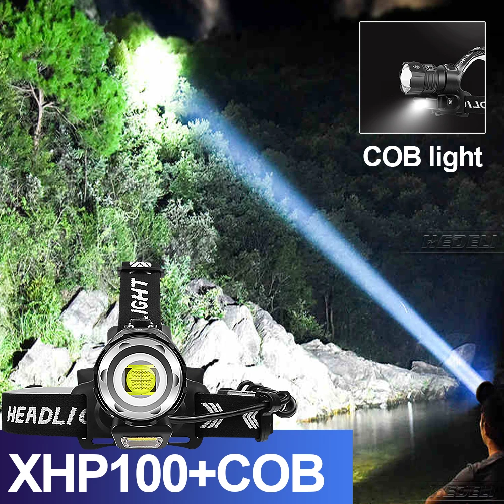 

Super Bright LED Head Torch USB Rechargeable Headlamp COB Waterproof Headlights High Power Outdoor Camping Head-mounted Lanterns