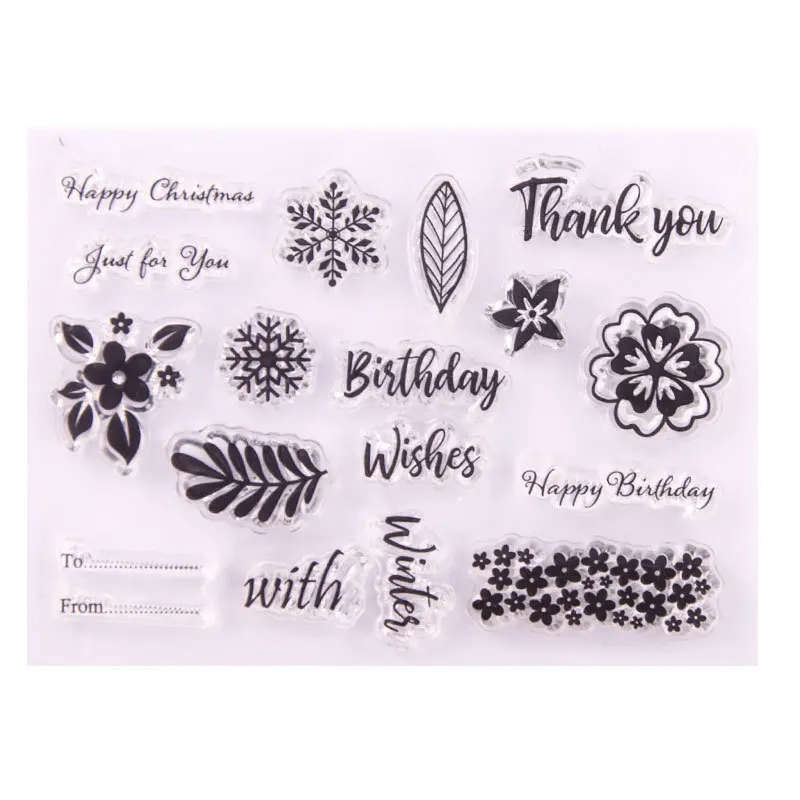 

Beautiful Flower Happy Birthday/With Transparent Silicone Stamps Rubber Seals DIY Handbooks Scrapbook Albums Greeting Card
