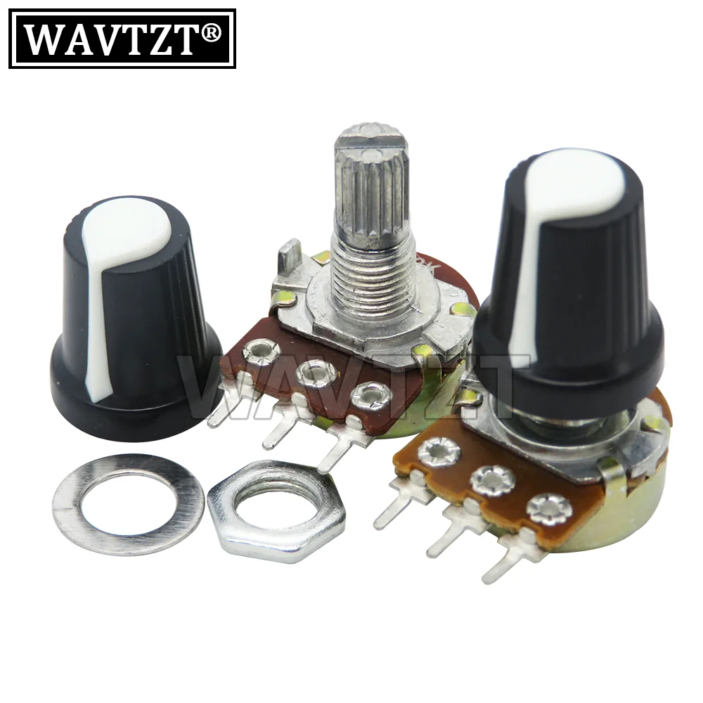 

5 Sets WH148 15mm 3 Pin 1K 10K 20K 50K 100K 500K Ohm Linear Taper Rotary Potentiometer Resistor For Arduino With AG2 White Cap