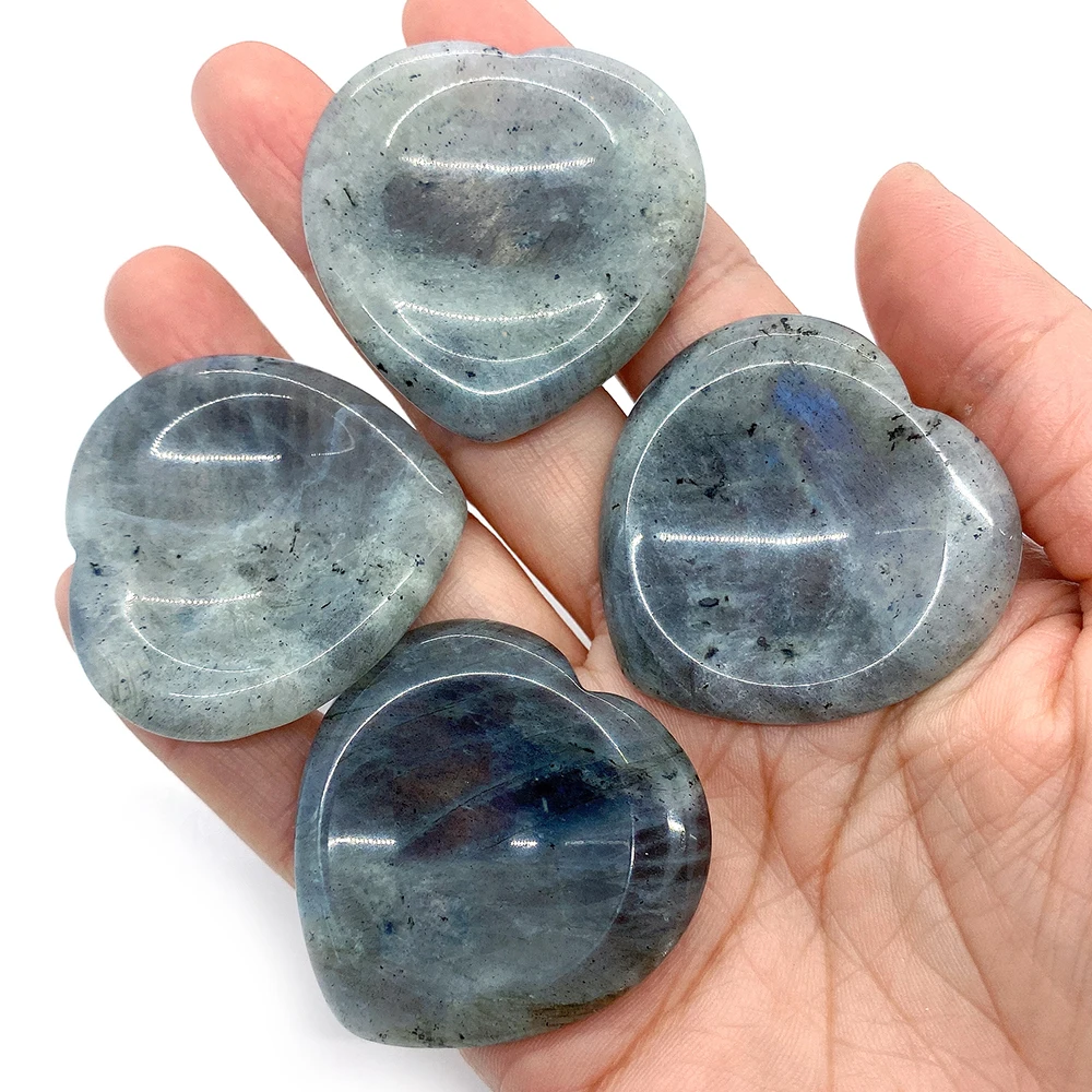 

Wholesale 1pc/Bag Natural Stone Labradorite Stress Relief Artifact 40x40mm Heart Shaped Thumb Presser Home Decor Healing Crystal