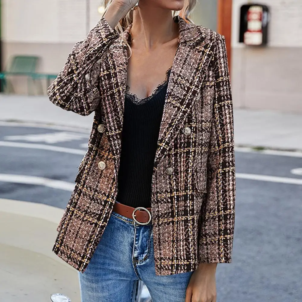 2022 Lapel Long Sleeve Plaid Print Flap Pockets Small Suit Coat Double Breasted Female Formal Office Coat Outerwear
2022 Lapel Long Sleeve Plaid Print Flap Pockets Small Suit Coat Double Breasted Female Formal Office Coat Outerwear