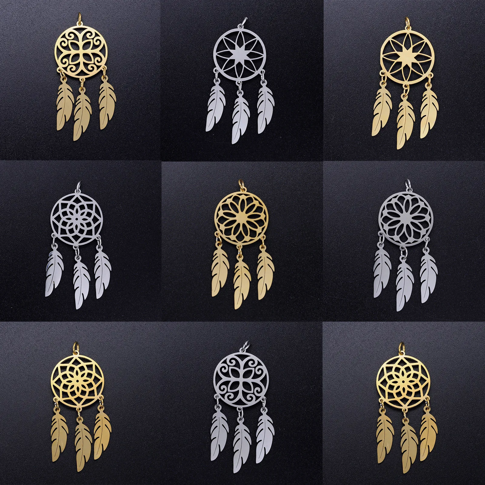 

1PC Fashion Stainless Steel Dream Catcher Pendants Round Filigree Hollow Charms DIY Making Necklace Jewelry Findings 50mm x 20mm