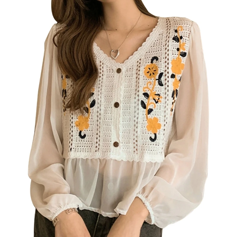 Блузка женская шифоновая с рукавами-фонариками и цветочной вышивкой
Блузка женская шифоновая с рукавами-фонариками и цветочной вышивкой
