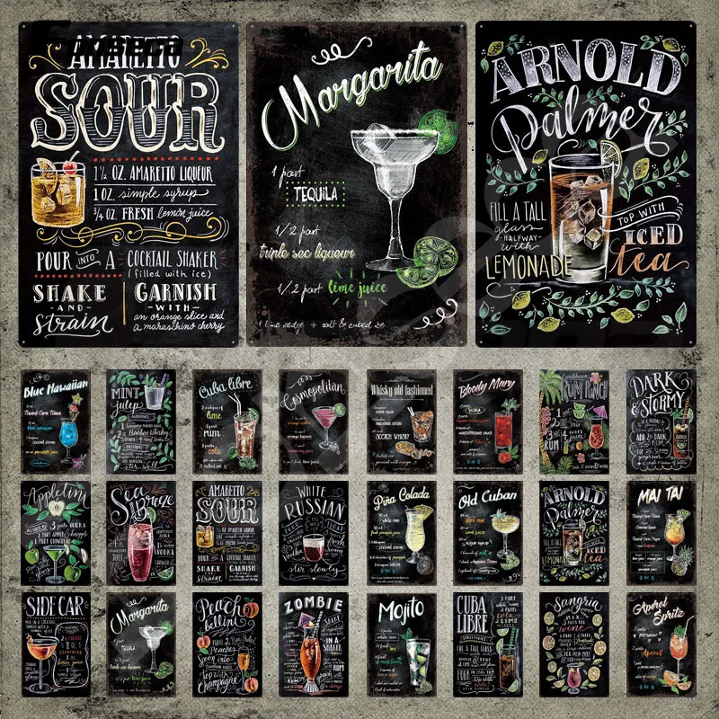 Cocktails Plaque White Russian and Mat Tai Fruit Alcoholic Beverages Metal Signs Vintage Tin Signs Wall Stickers for Pub Decor 
Cocktails Plaque White Russian and Mat Tai Fruit Alcoholic Beverages Metal Signs Vintage Tin Signs Wall Stickers for Pub Decor