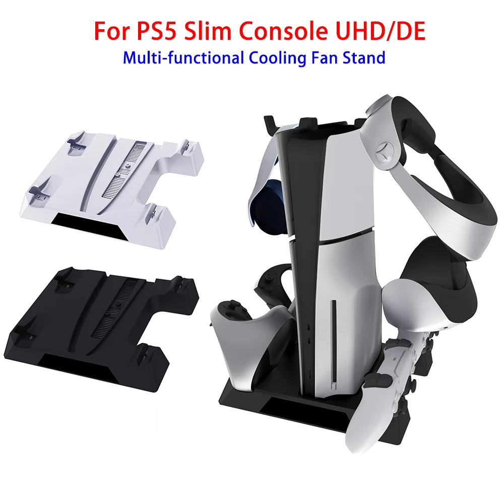 

Multi-functional Cooling Fan Stand For PS5 Slim Console 4 Controllers Contact Charging Dock With Hook Storage For PS VR2