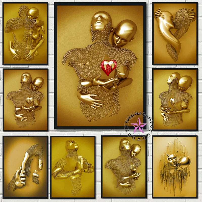 Abstract Lovers Metal Figure Canvas Painting Romantic Golden Sculpture Statue Poster Print Wall Art Pictures for Room Home Decor
Abstract Lovers Metal Figure Canvas Painting Romantic Golden Sculpture Statue Poster Print Wall Art Pictures for Room Home Decor