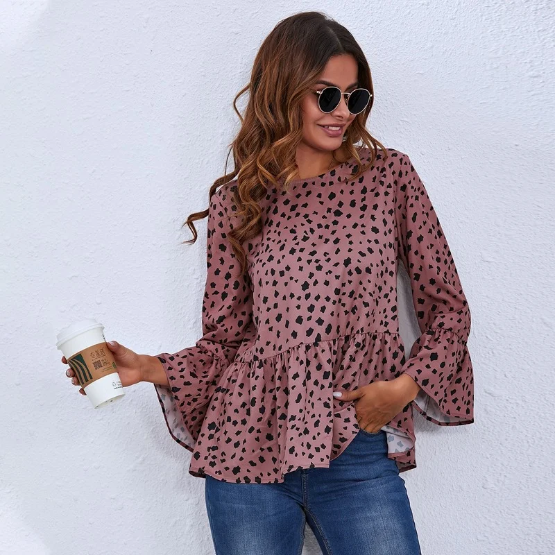 Autumn New 2021 Style Black Dot Printing Blouse Long-sleeved Casual Loose Ruffled Women Round Neck Temperament Blouse Women
Autumn New 2021 Style Black Dot Printing Blouse Long-sleeved Casual Loose Ruffled Women Round Neck Temperament Blouse Women