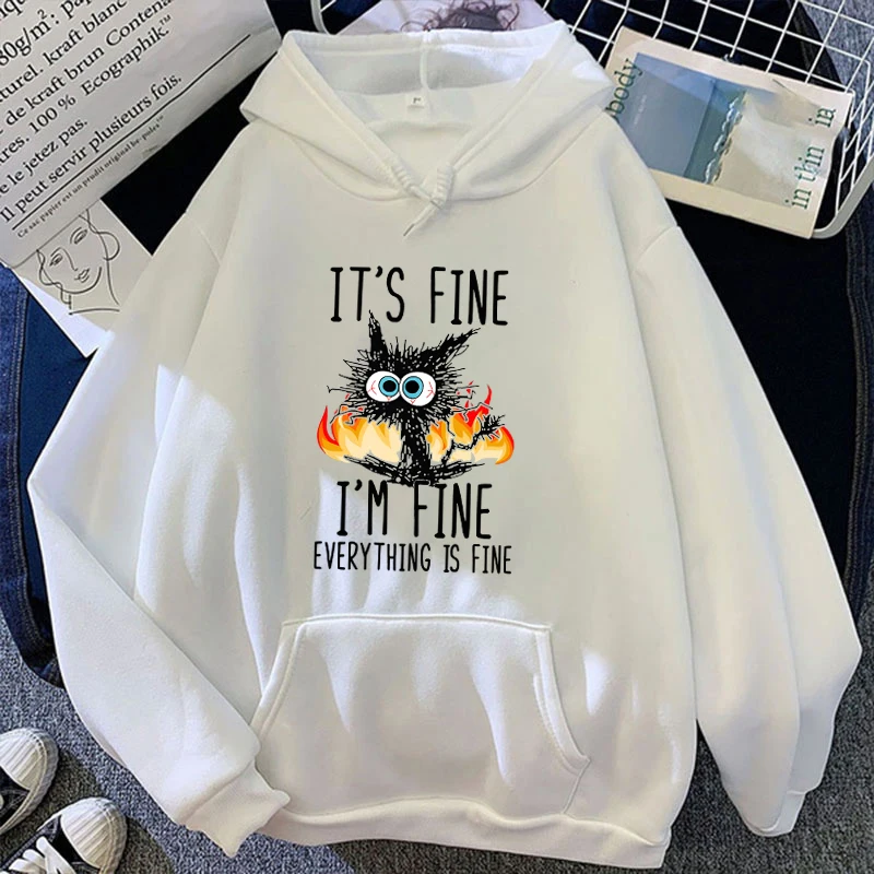 (Толстовка премиум-класса) толстовка с капюшоном надписью Hot Cat Its Fine Im All Is принт