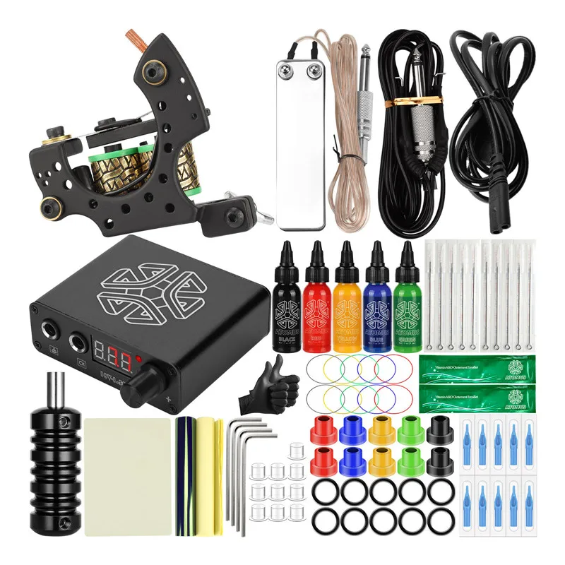 JimKing Tattoo Machine Kit Complete with Tattoo Power Supply Foot Pedal Inks Needles Grips Tubes for Permanent Makeup 
JimKing Tattoo Machine Kit Complete with Tattoo Power Supply Foot Pedal Inks Needles Grips Tubes for Permanent Makeup