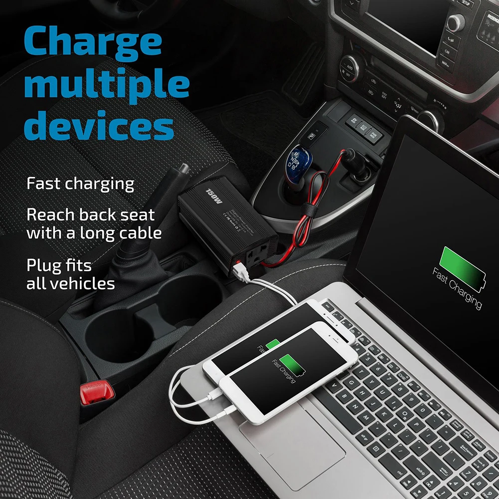 150W Car Power Inverter Socket Converter DC 12V to AC 110/220V Modified Sine Wave Car Charger Converter Adapter
150W Car Power Inverter Socket Converter DC 12V to AC 110/220V Modified Sine Wave Car Charger Converter Adapter