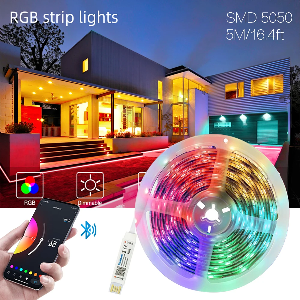 16.4ft (5M) Fita LED Bluetooth Control Flexible Lamp 5V RGB 5050 Tape Ribbon For Room Festival TV Blacklight Computer Desk Iuces
16.4ft (5M) Fita LED Bluetooth Control Flexible Lamp 5V RGB 5050 Tape Ribbon For Room Festival TV Blacklight Computer Desk Iuces