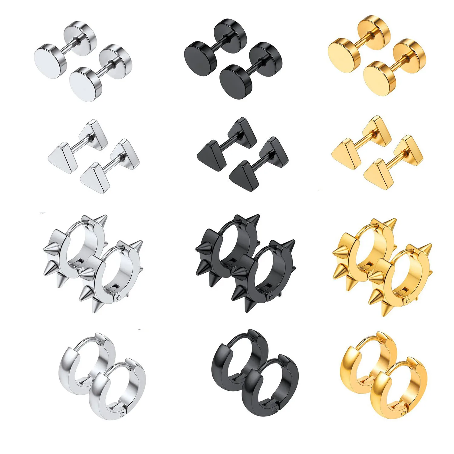 4 Pairs Black/Silver/Gold Color Punk Style Stainless Steel Spike Hoop Earrings Stud Earrings For Men Women Statement Jewelry
4 Pairs Black/Silver/Gold Color Punk Style Stainless Steel Spike Hoop Earrings Stud Earrings For Men Women Statement Jewelry